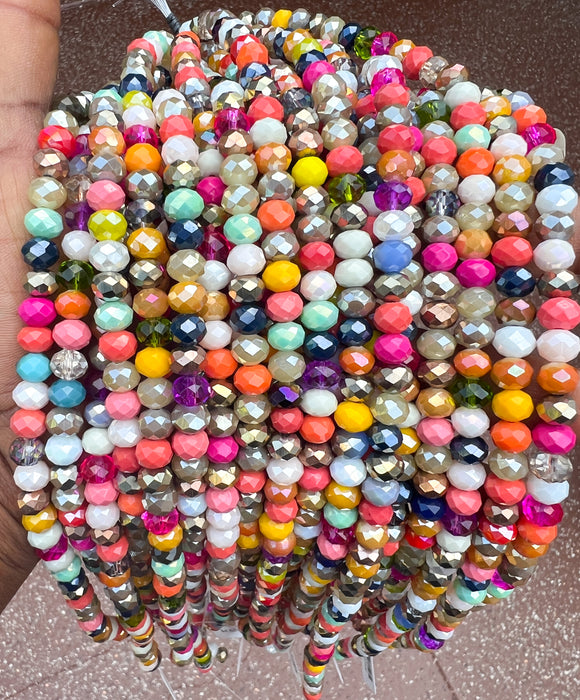 Multicolor Faceted Glass Rondelle Beads | Faceted Glass | Multicolor | DIY Jewelry Designs | 15 inch Strands