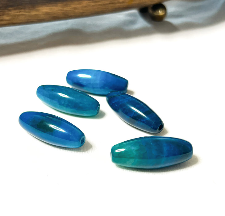 40mm Blue Aate Gemstone Bead | 12x40mm Barrel Shape Bead | Beautiful Hues of Blue | DIY Jewelry |1 Piece