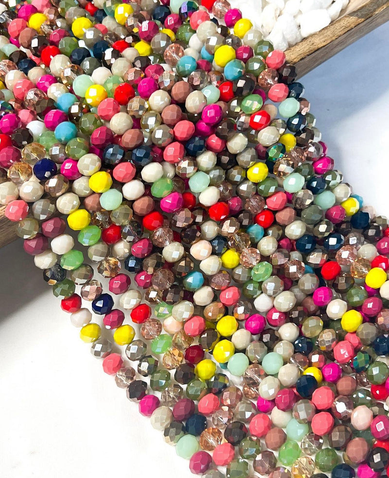 Multicolor Faceted Glass Rondelle Beads | Faceted Glass | Multicolor | DIY Jewelry Designs | 15 inch Strands