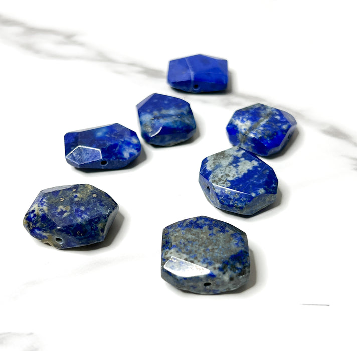 20mm Faceted Lapis Lazuli Beads | Flat Side Drilled | Blue Focal Beads | Healing Stone | 1 piece