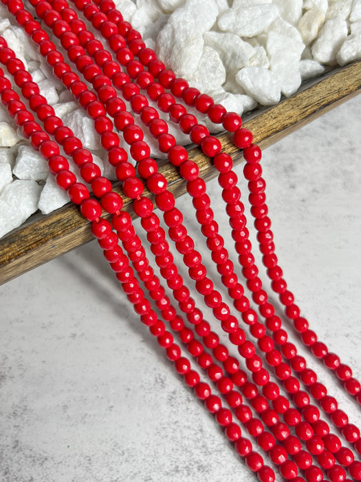 Faceted Red Agate Gemstone Beads | Bright Red Agate Gemstone Beads | 4mm-12mm | True Red Agate Gemstone Beads | 15" Strand