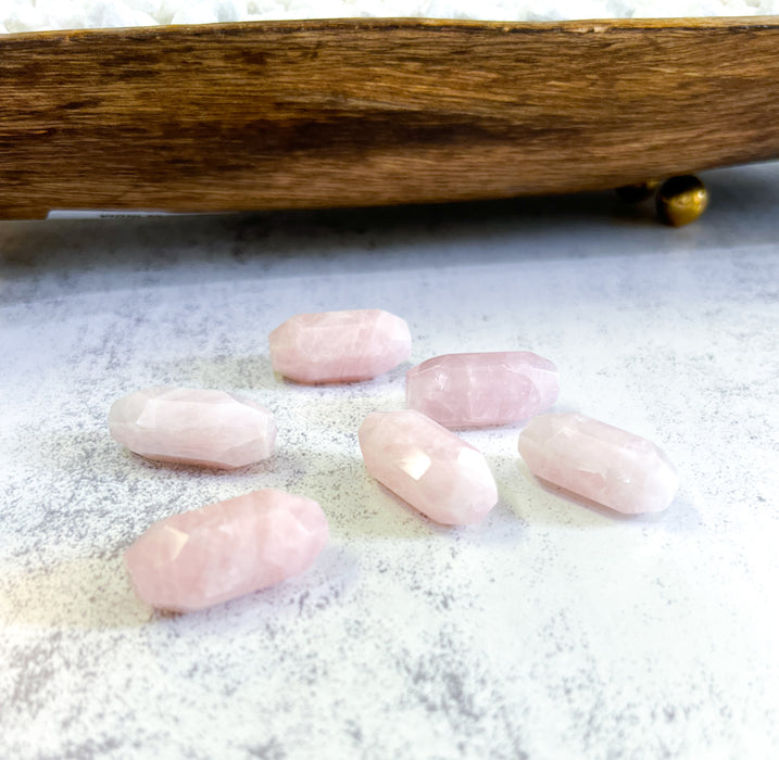 Rose Quartz Gemstone Focal Beads | Natural Rose Quartz Stone Beads | Prism Cut Double Point | 1 piece