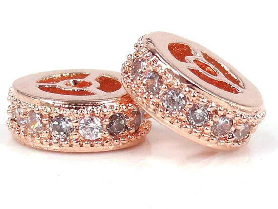 10mm Micro Pave’ Wheel Spacer Bead | Micro Pave Wheel Spacer | Rondelle Brass Micro Pave Crystal CZ Stone Bead | One Piece