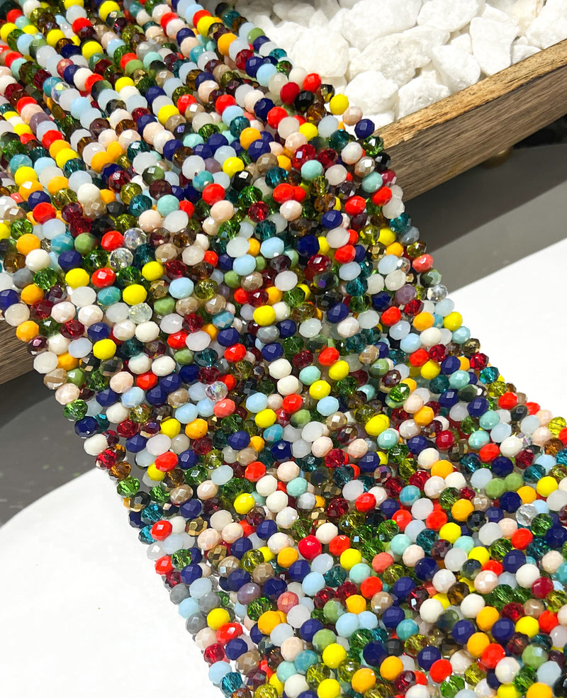 Multicolor Faceted Glass Rondelle Beads | Faceted Glass | Multicolor | DIY Jewelry Designs | 15 inch Strands