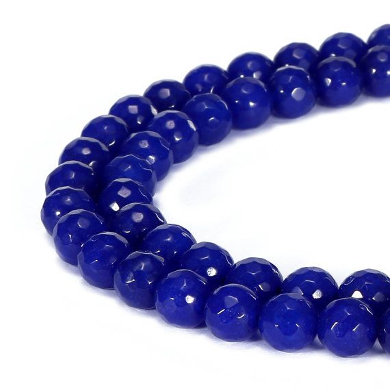 6mm Faceted Jade Beads – Deep Blue Gemstone Beads, 15" Strand