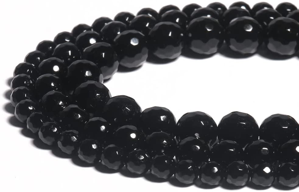 Triple Faceted Black Onyx Gemstone Beads | Faceted Round Beads for Jewelry Making | 4mm 10mm 12mm 14mm | DIY Jewelry Designs