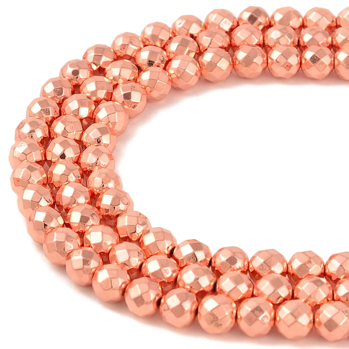 6mm Faceted Rose Gold Hematite | Rose Gold Hematite Faceted Round Beads |15"Strand | 69 Beads per strand