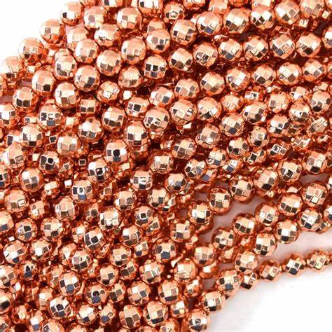 6mm Faceted Rose Gold Hematite | Rose Gold Hematite Faceted Round Beads |15"Strand | 69 Beads per strand