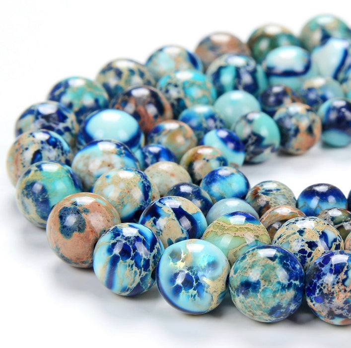 10mm Smooth Sea Sediment Jasper | Red Galaxy Jasper | Blue Galaxy Jasper | Jewelry Making | Jewelry Designing | 15" Strand | 38 Beads Per Strand