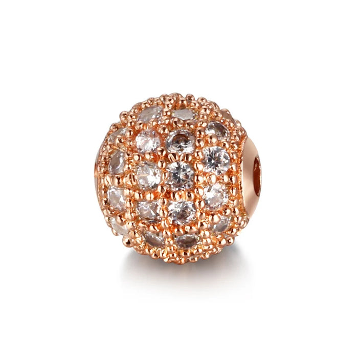 Rose Gold and Clear Crystals Micro Pave’ Beads | Cubic Zirconia Beads | Rose Gold Beads | 8mm 10mm 12mm | DIY Jewelry Making