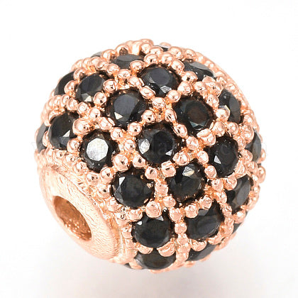 12mm Rose Gold and Black Crystals Micro Pave’ Beads | Cubic Zirconia Beads | DIY Jewelry Making