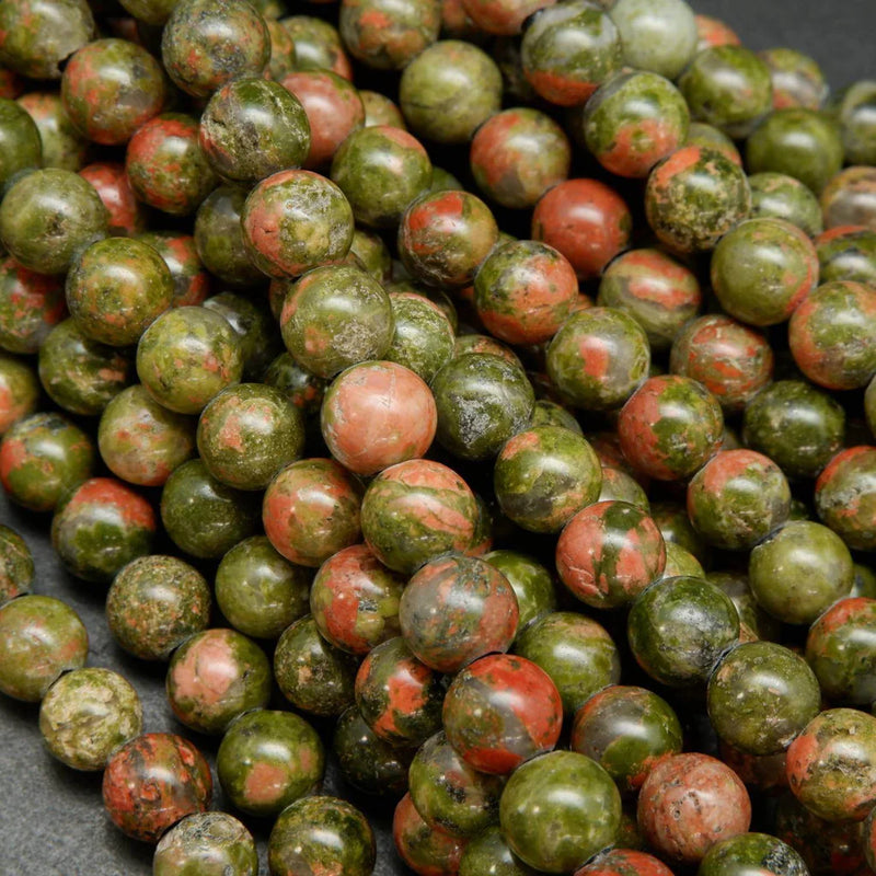 10mm Natural Unakite Gemstone Beads | Smooth Round Unakite Beads | DIY Jewelry Making | 36 Beads per Strand