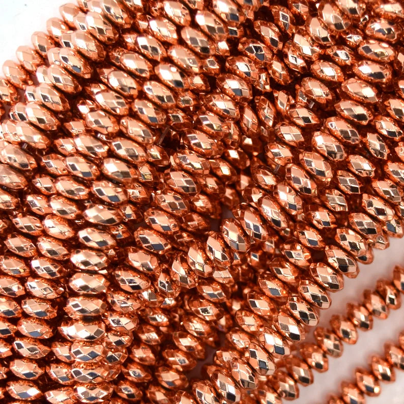 Faceted Rose Gold Rondelle Hematite | Rose Gold Hematite Faceted Round Beads |15"Strand | DIY Jewelry Designs