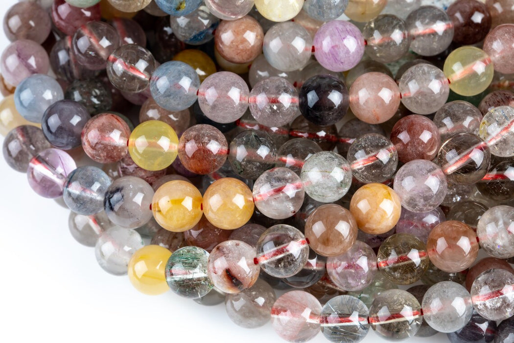 10mm Smooth Rutilated Multicolor Quartz Gemstone Beads| Multicolor Quartz | Healing Gemstone Beads | 15" Strand 38 Beads per Strand