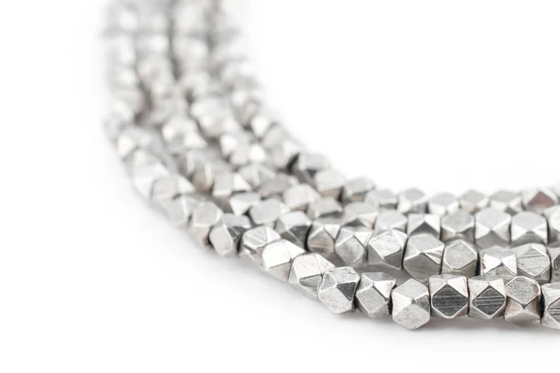 4X4mm Diamond Cut Cube Beads |Silver Cube Beads| Square Metal Beads | Metal Spacers | 25 Pieces