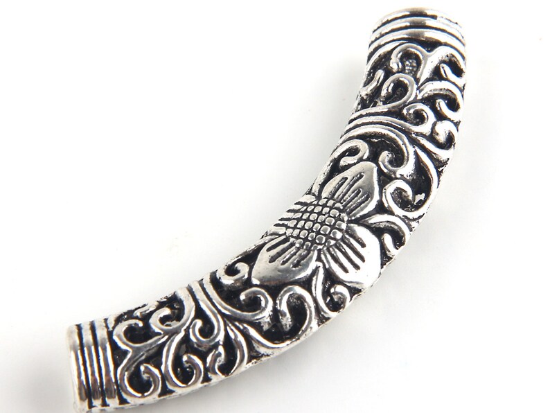 55mm Curved Silver Fretwork Tube Bead