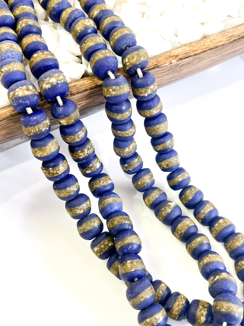 14mm Krobo Handmade Round Glass Beads from Ghana Africa | Glass Beads | Striped Ghana Powder Glass Beads | Made from African Bottle Glass | Approx 46 pcs