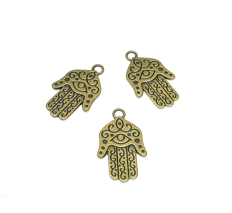 (3) 40mm Double Sided Brass Eye of Fatima Charms | Hamsa Charms | Charms and Pendants | Brass Charms | Eye of Fatima | DIY Jewelry Designs