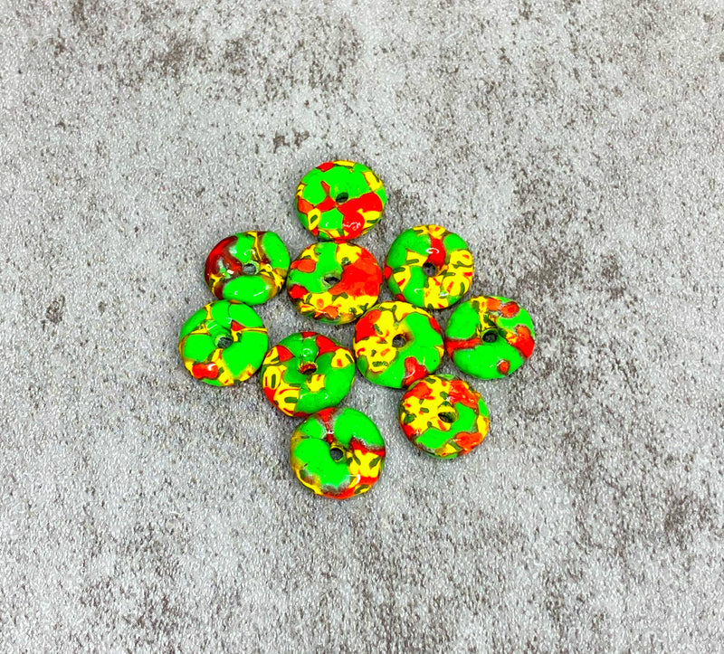 14mm African Fused Glass Disc | Recycled Glass Donut Beads | 6 Finishes | DIY Jewelry Designs | 10 Pieces