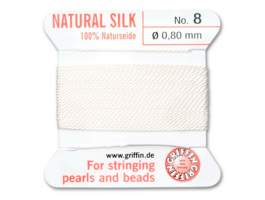 Griffin Bead Cord 100% Silk - No. 8 (0.80mm) White