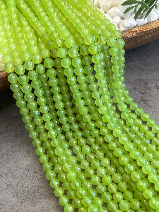 8mm Faceted Bright Green Agate Gemstone Beads | Stone Faceted Beads | Agates Round Beads for Jewelry Making | DIY Bracelets |15.5" Strand Approx. 50 Beads per strand