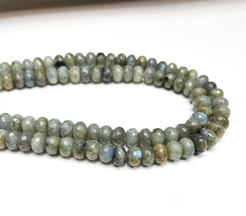 8x12mm Faceted Labradorite Rondelle Gemstone Beads | Labradorite Rondelle Gemstone Beads | Rondelle Beads | 15” Strand | 49 Beads per Strand | DIY Jewelry Designs