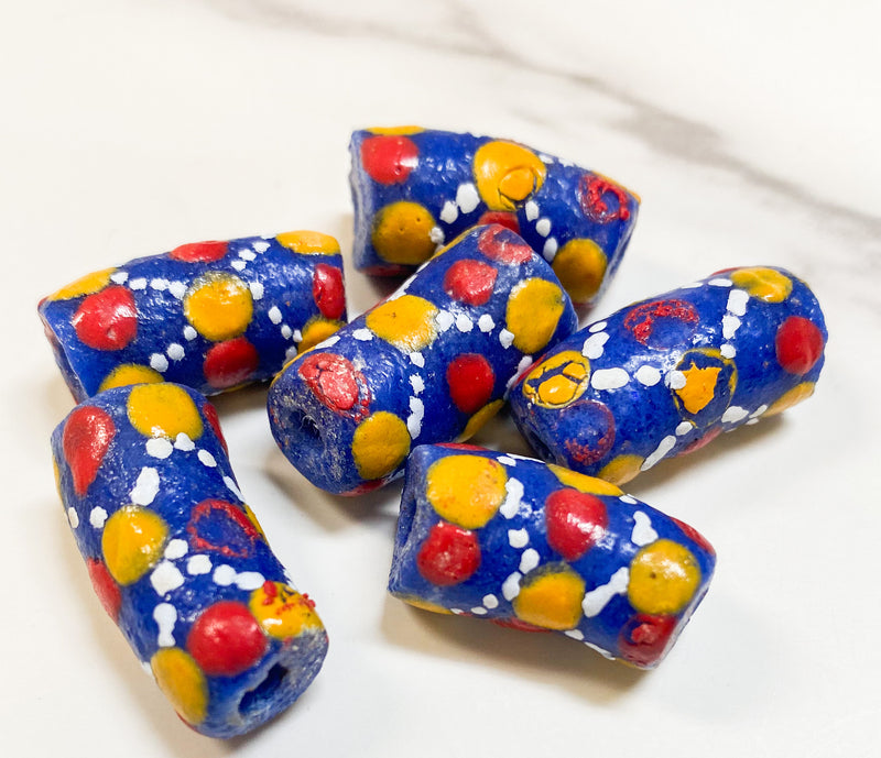 Approx 31x11mm Krobo Beads | Recycled Glass Tube Shaped Beads | African powder glass Beads | Sold Individually