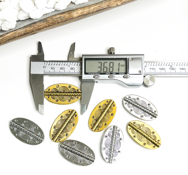 36mm Double Sided Oval Antique Tibetan Style Connectors | Tibetan Silver and Tibetan Gold Connectors | DIY Jewelry Making | 4 Per Pack