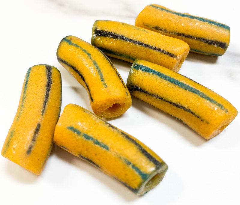 Approx 31x11mm Krobo Beads | Recycled Glass Tube Shaped Beads | African powder glass Beads | Sold Individually