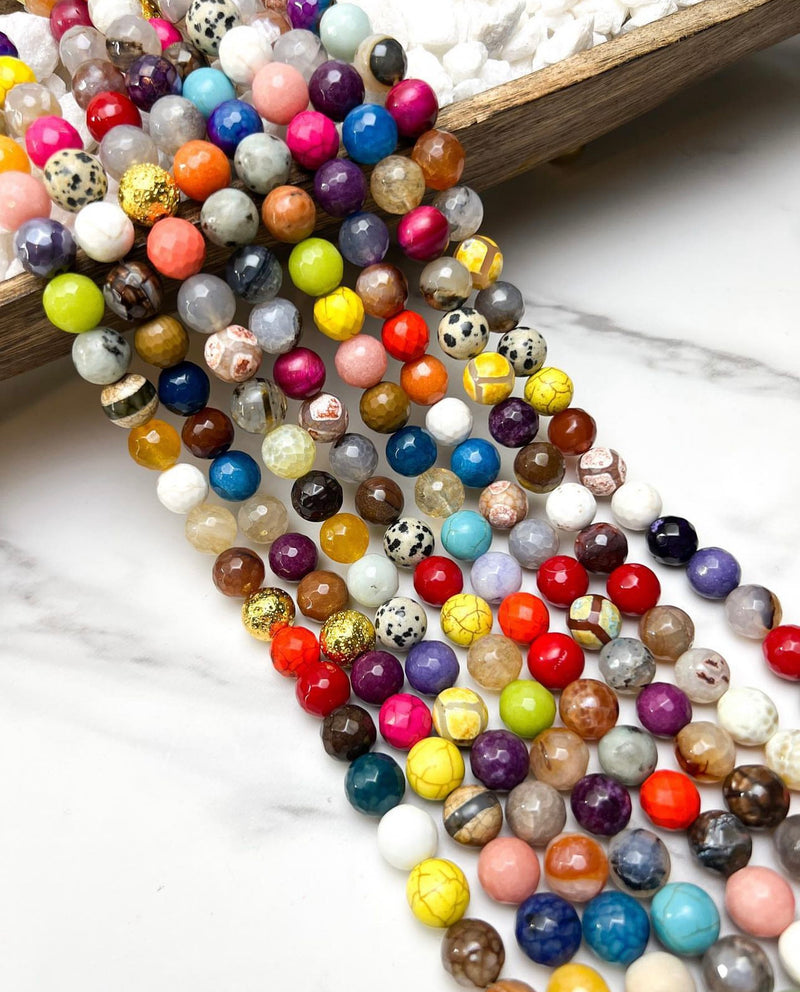 Natural Mixed Stone Beads | 10mm & 12mm | Multicolor Faceted & Smooth | DIY Jewelry Making | 15” Strand