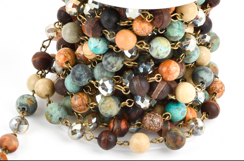 8mm African Turquoise and Crystal Rosary Chain