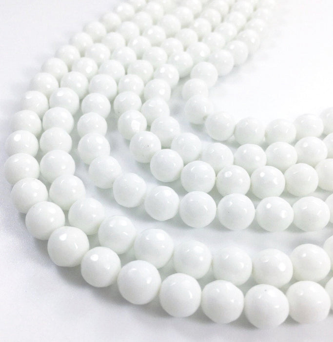 Gorgeous Natural Faceted White Jade Gemstone Beads | Round | Size 8mm, 10mm, 12mm, and 14mm| Faceted Round Loose Beads