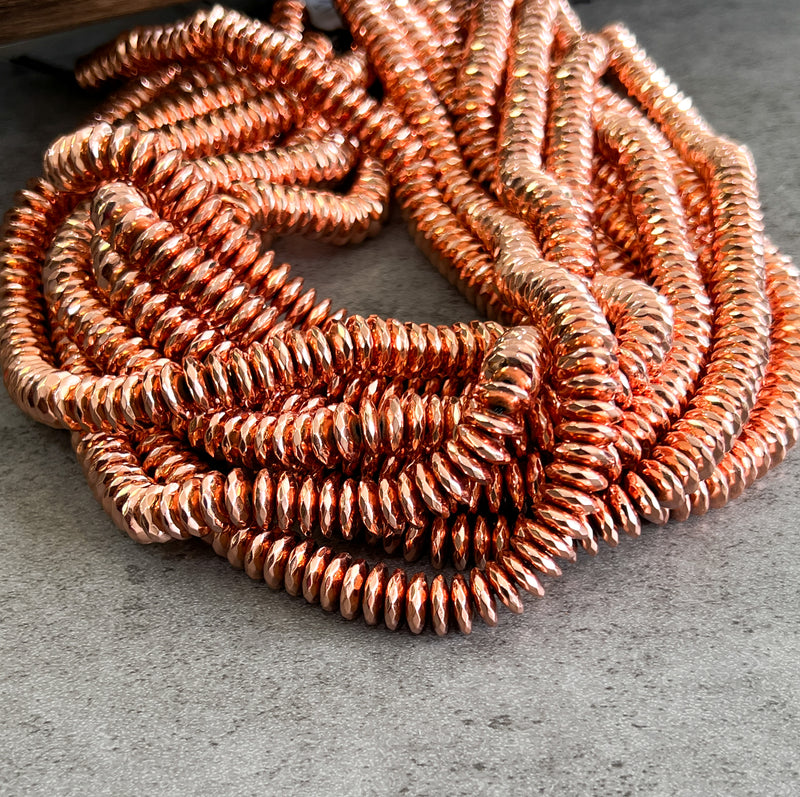 Faceted Rose Gold Rondelle Hematite | Rose Gold Hematite Faceted Round Beads |15"Strand | DIY Jewelry Designs