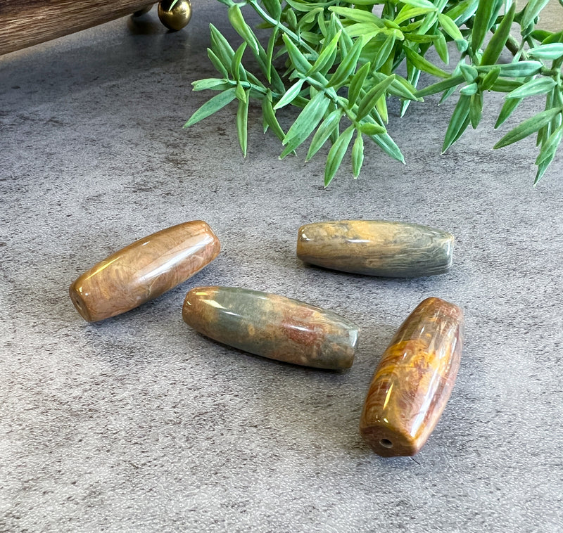 40mm Agate Gemstone Bead | 12x40mm Barrel Shape Bead | Beautiful Brown and Green | DIY Jewelry |1 Piece