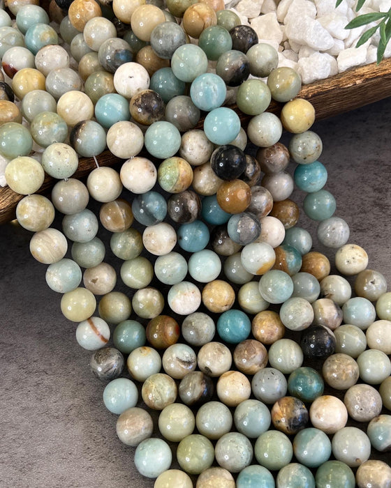 Round Natural Amazonite Gemstone Beads | Jewelry Making | 15 Inch Strand | 4mm, 6mm, 12mm, & 14mm Gemstone Beads | DYI | Loose Beads