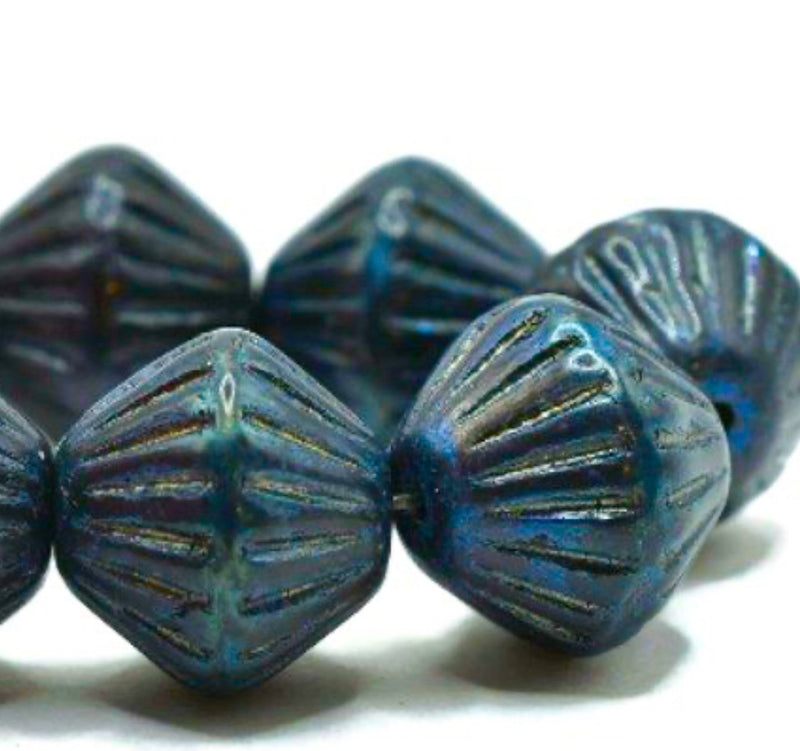 11mm Tribal Bicone Black with Blue Metallic Finish