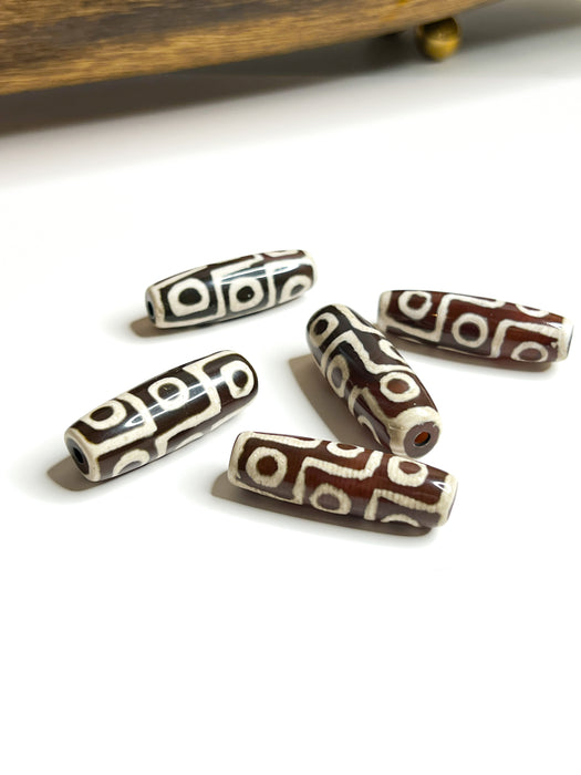 40mm Brown and Cream Tibetan Agate Focal Beads | Tibetan Beads | Dzi Focal Beads | 14mm x 40mm