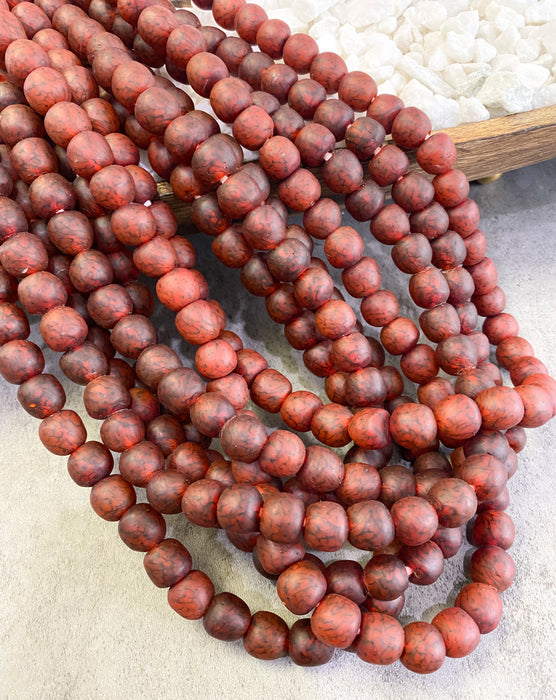 12x12mm Red Black Swirl Recycled Glass Beads