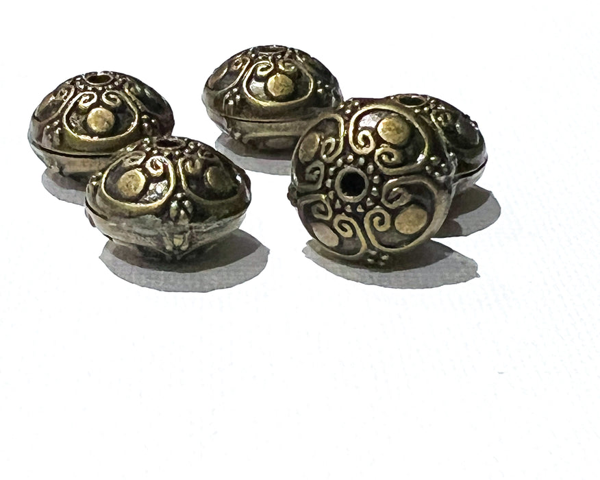 (5) 11x16mm Tibetan Antique Metal Beads | Antique Bronze and Antique Copper | Metal Flower Spacer Beads