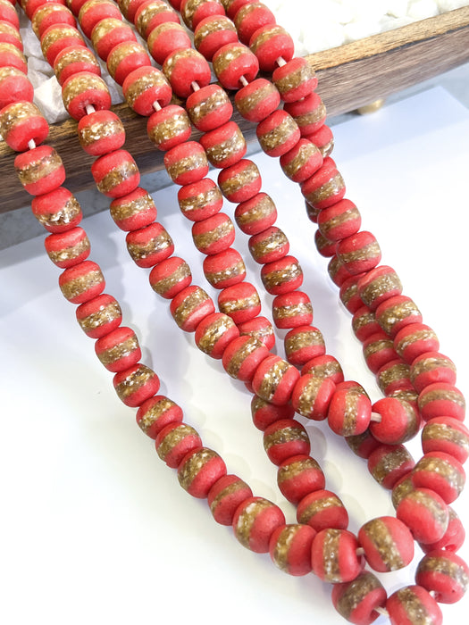 14mm Krobo Handmade Round Glass Beads from Ghana Africa | Glass Beads | Striped Ghana Powder Glass Beads | Made from African Bottle Glass | Approx 46 pcs