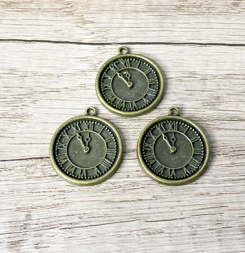 28mm Antique Bronze Clock Charm