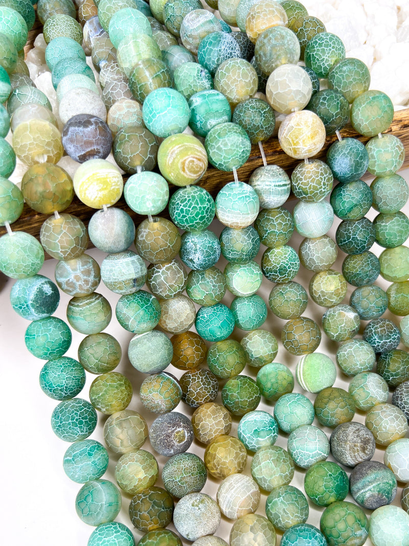 14mm Smooth Matte Crackle  Agate Gemstone Beads | 14mm Smooth Agate | Natural Gemstone Loose Beads | Matte Round | DIY Jewelry Making | 15" Strand 28 Beads