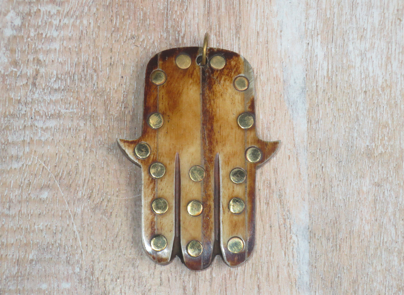 Bone Hamsa Pendant w/Brass Inlay