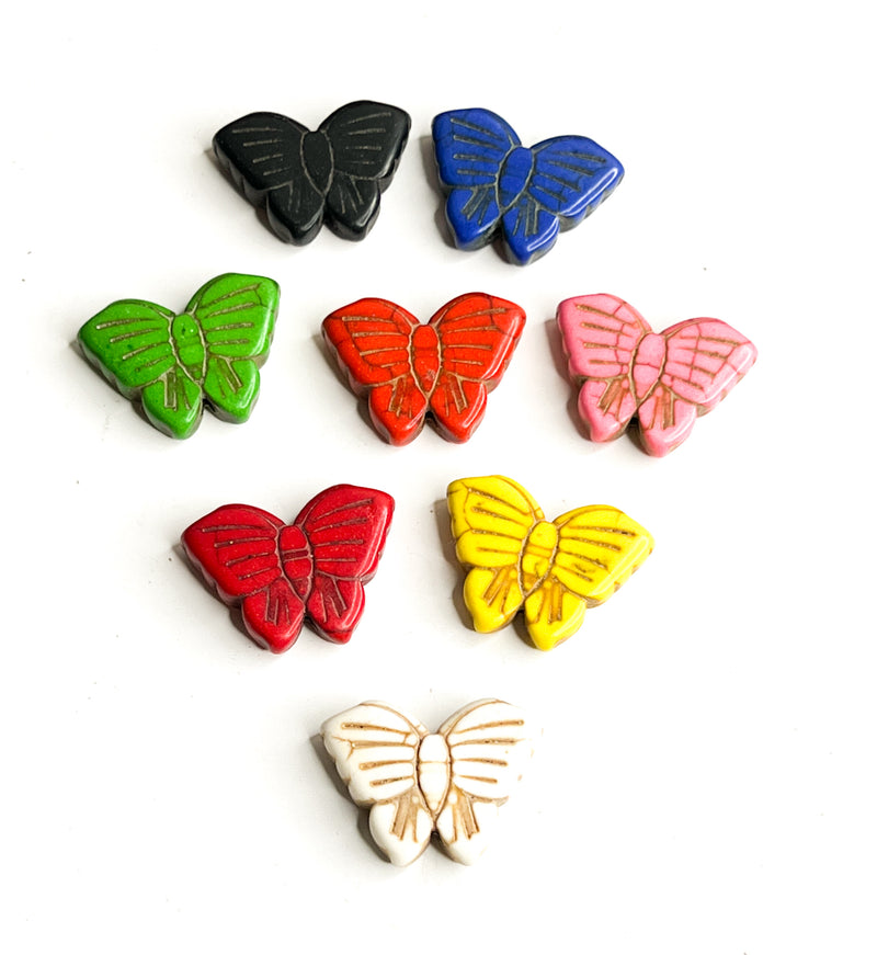 6x20mm Double Sided Magnesite Butterfly Stone Beads with 1.5mm Hole | Magnesite Elephants | Jewelry Making | DIY Jewelry Making | 8 per Package