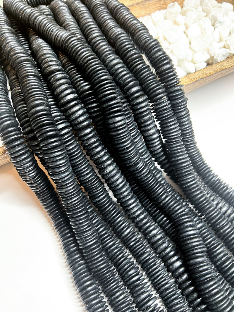 2x15mm Black Coconut Heishi Beads