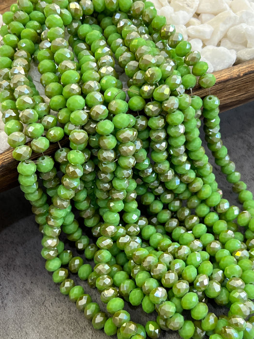 6x8mm Electroplated Green Crystal Rondelles Beads