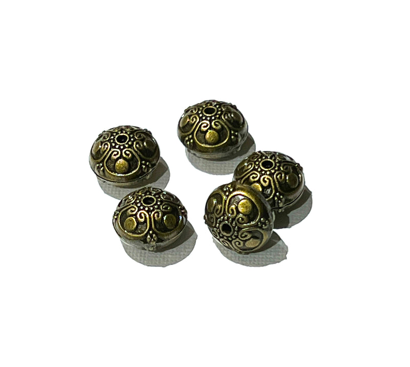 (5) 11x16mm Tibetan Antique Metal Beads | Antique Bronze and Antique Copper | Metal Flower Spacer Beads