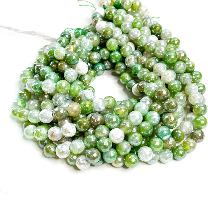 10mm Faceted Electroplated Green Fire Agate Gemstone Beads