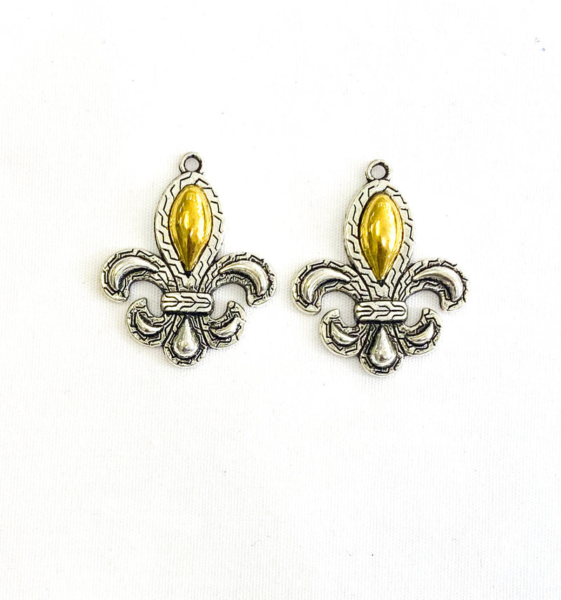 34mm Silver & Gold Fleur De Lis Charms