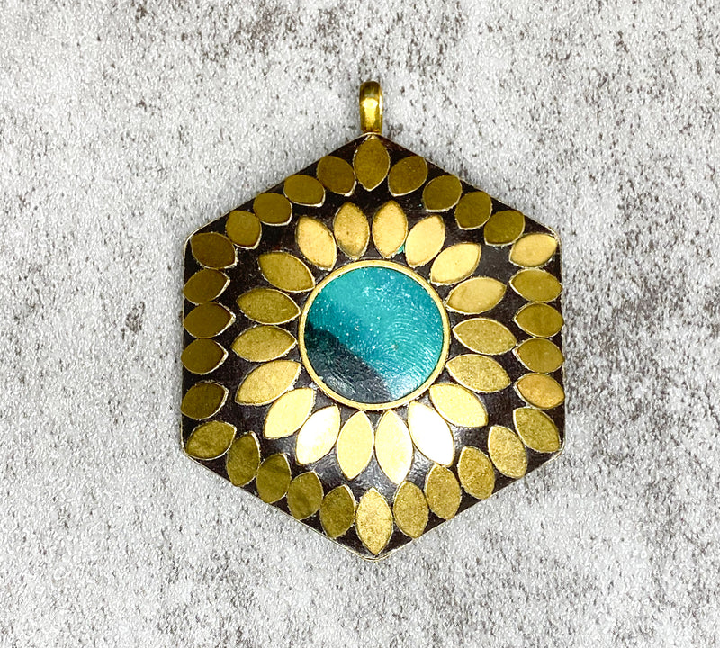 71x55mm Hexagon Shaped Nepalese Brass Pendant